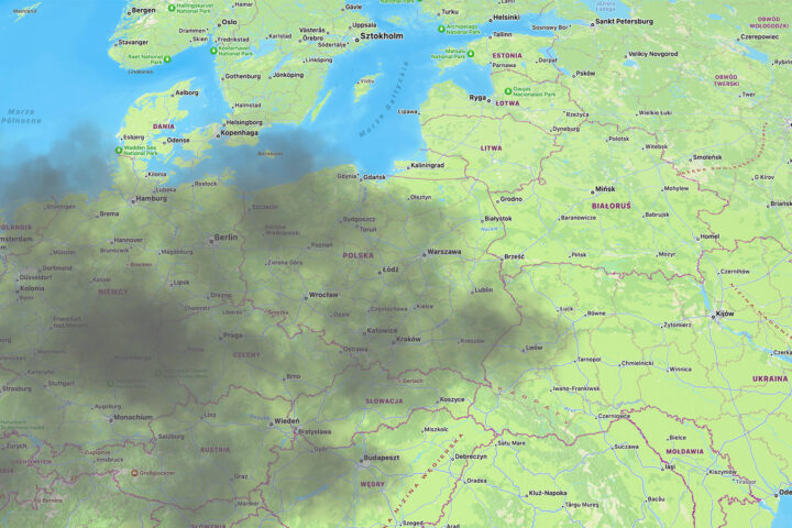 Chmura dymu z pożarów w Kanadzie dotarła nad Polskę – mapa przedstawiająca zasięg toksycznej chmury.